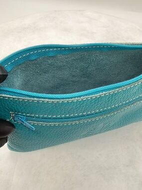 Firenze Turquoise Leather Zip Cosmetic Pouch - Women Bags